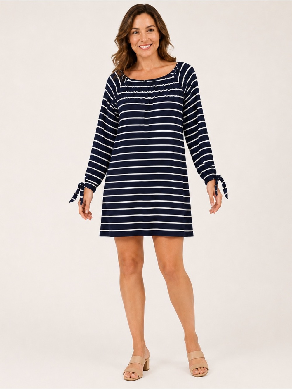 Cotton On Navy & White Striped Long-Sleeve Swim Cover-Up